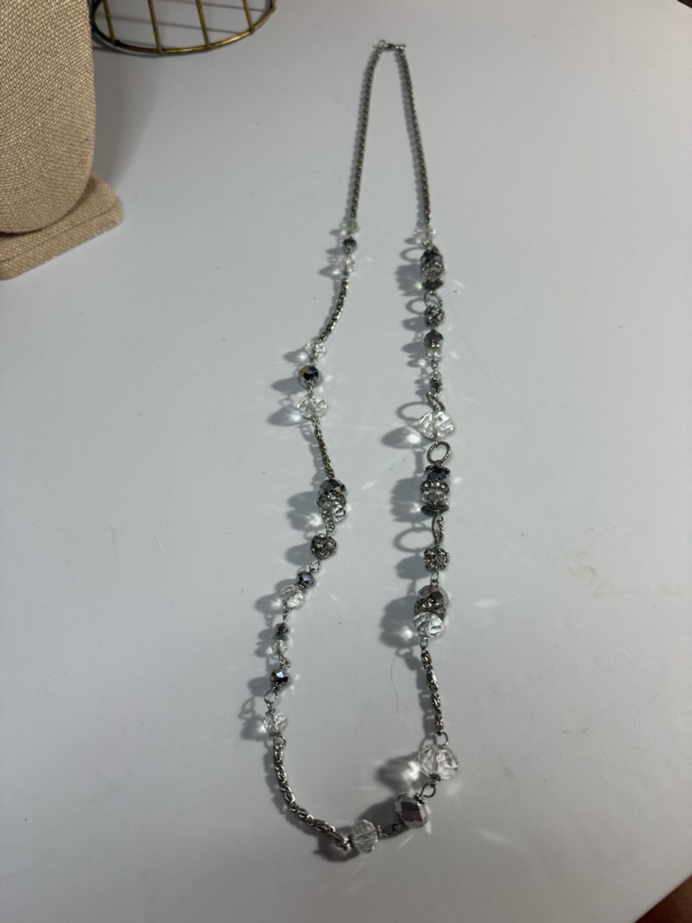 Vintage Y2K 20-inch Silver & Crystal Necklace V5 - Picture 4 of 4